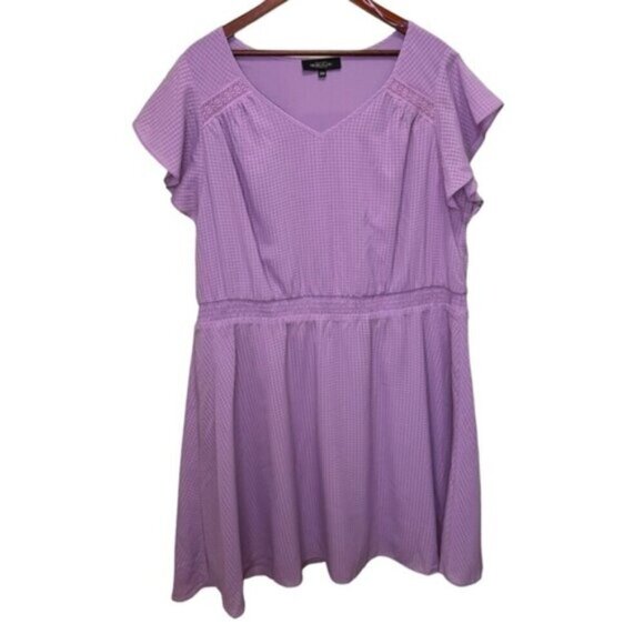 Addition Elle Michel Studio Purple Flutter Sleeves Mini Dress Size 20 Feminine - Picture 2 of 14